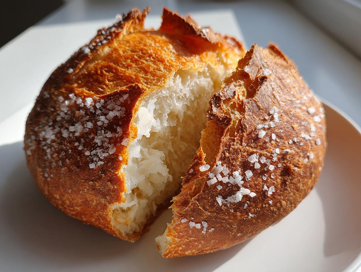 Close-up of a perfectly cooked air fryer baked potato with a golden, cracked, salty crust and fluffy white interior.