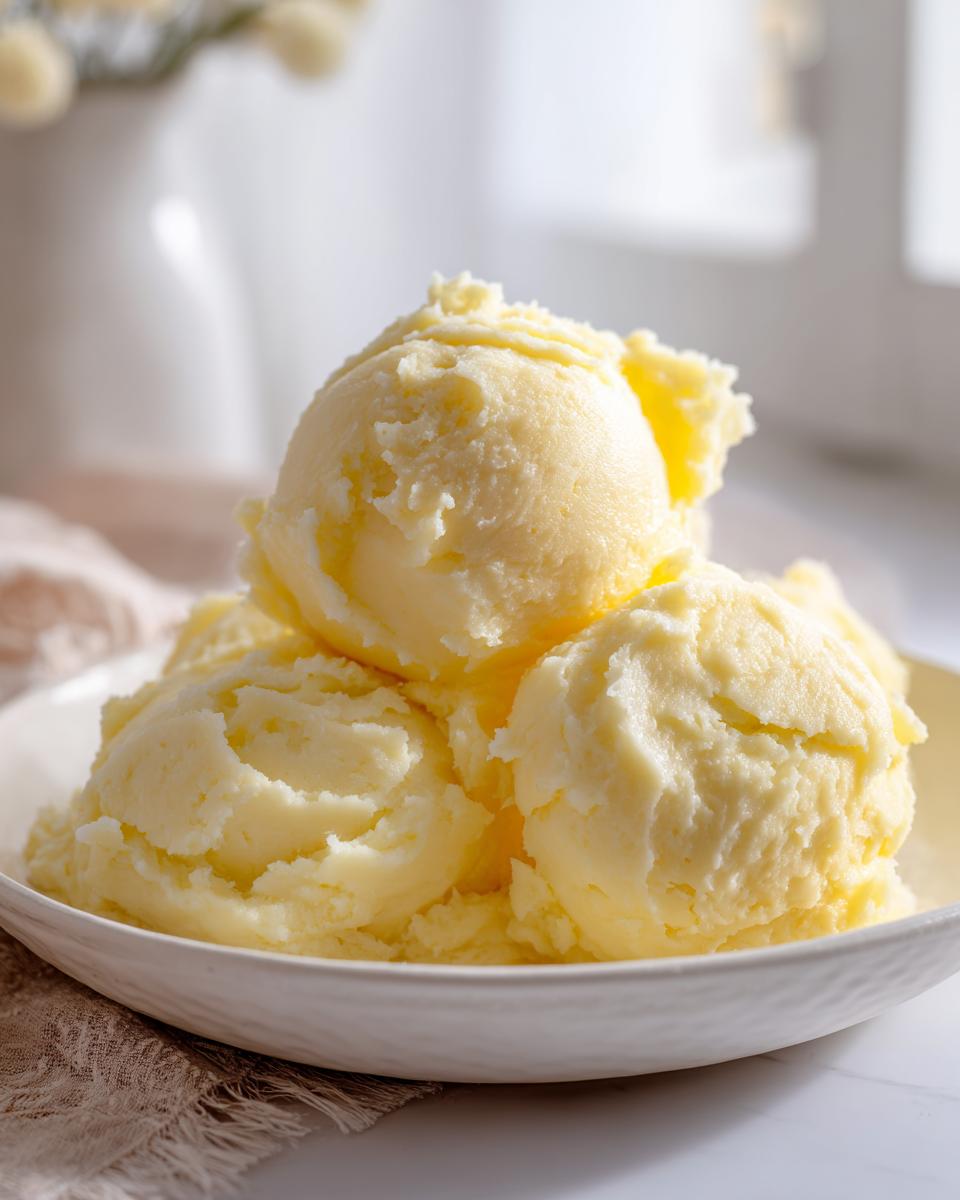 Three scoops of rich, yellow creamy mashed potatoes served in a white bowl.