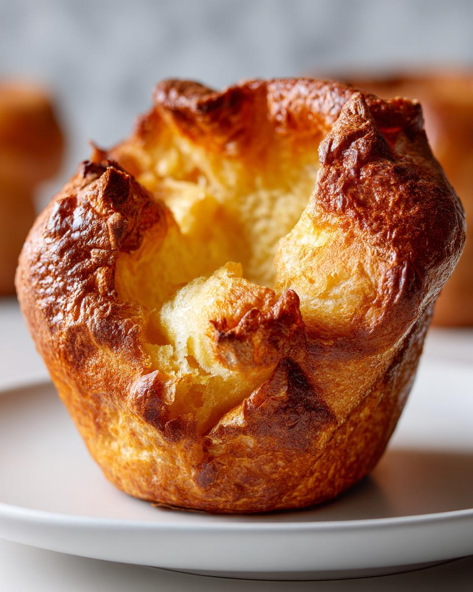 A single, beautifully risen, golden-brown Yorkshire pudding with a crisp exterior and soft interior.