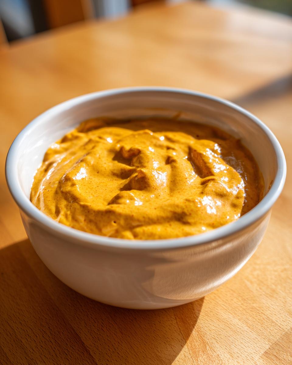 Close-up of thick, orange-yellow beer cheese dip served in a small white bowl on a wooden surface.