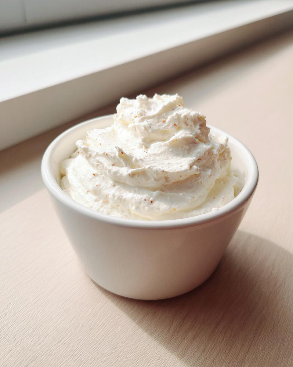 A small white bowl filled with fluffy, whipped horseradish sauce for prime rib, sitting near a window.