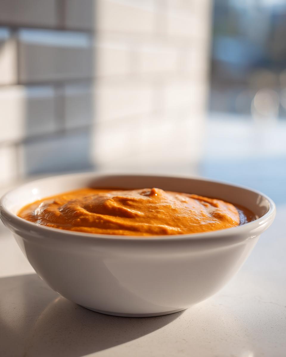 A close-up of a white bowl filled with thick, vibrant orange nacho cheese sauce.