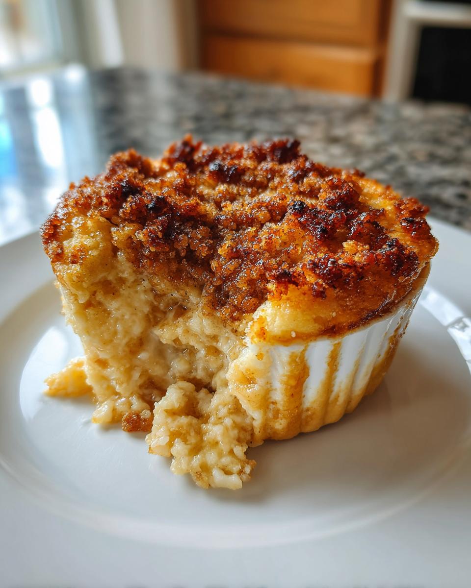 Close-up of a single serving of fluffy sweet potato souffle with a dark, caramelized brown sugar topping.