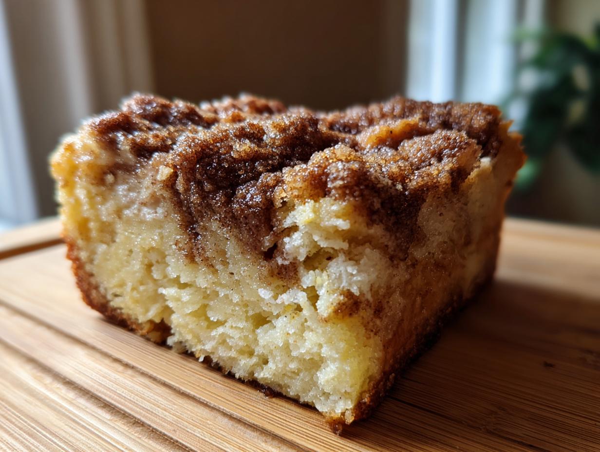 Close-up of a square slice of French toast casserole with a rich cinnamon streusel topping.
