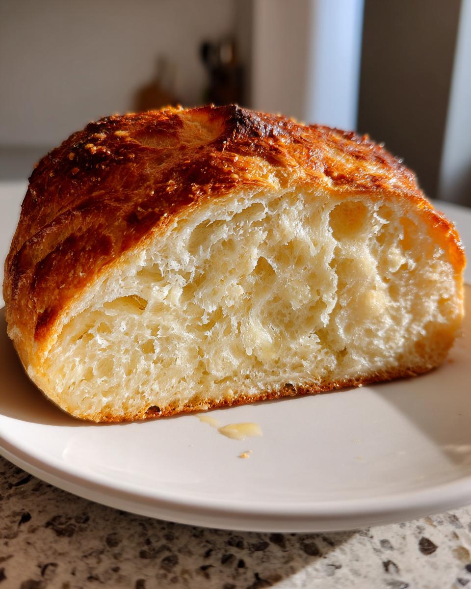 Close-up of a slice of golden brown beer bread showing its fluffy, airy interior texture.