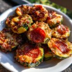 A white bowl filled with freshly baked zucchini pizza bites topped with melted cheese and pepperoni slices.