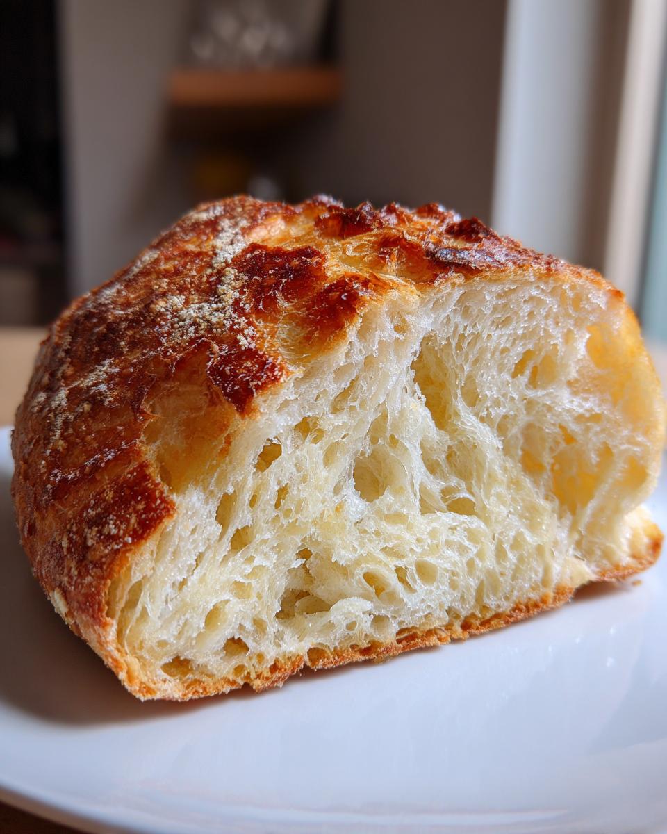 Close-up of a slice of crusty Italian bread showing the open, airy crumb structure and golden-brown exterior.