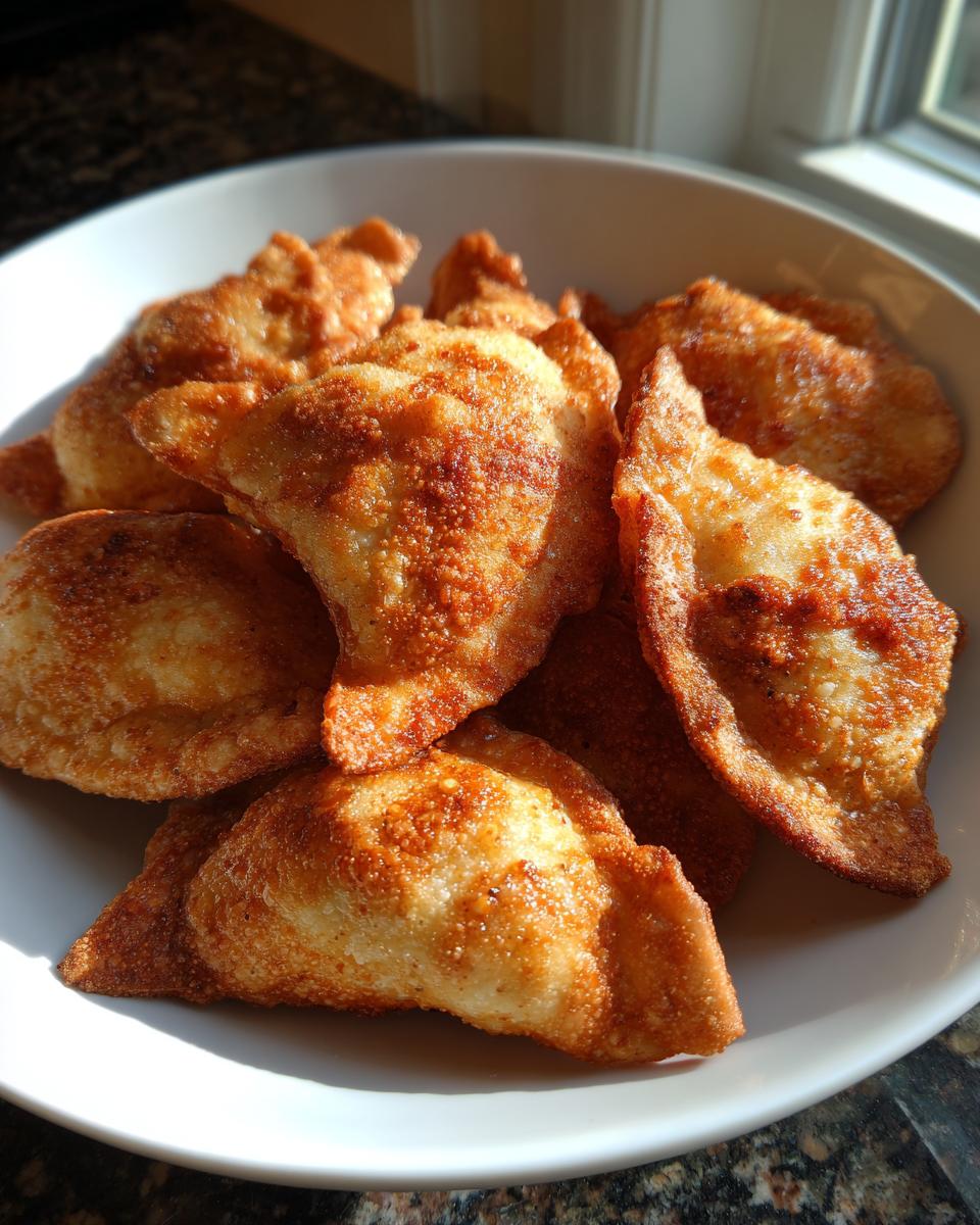 A bowl filled with golden brown, crispy air fryer ravioli, perfectly cooked and piled high.