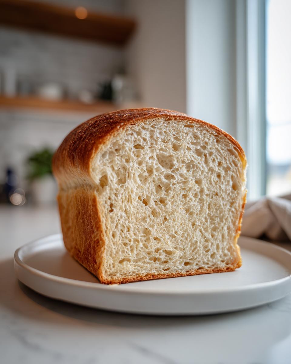 Close-up of a freshly baked loaf of whole wheat bread, sliced to show its soft, airy crumb structure.