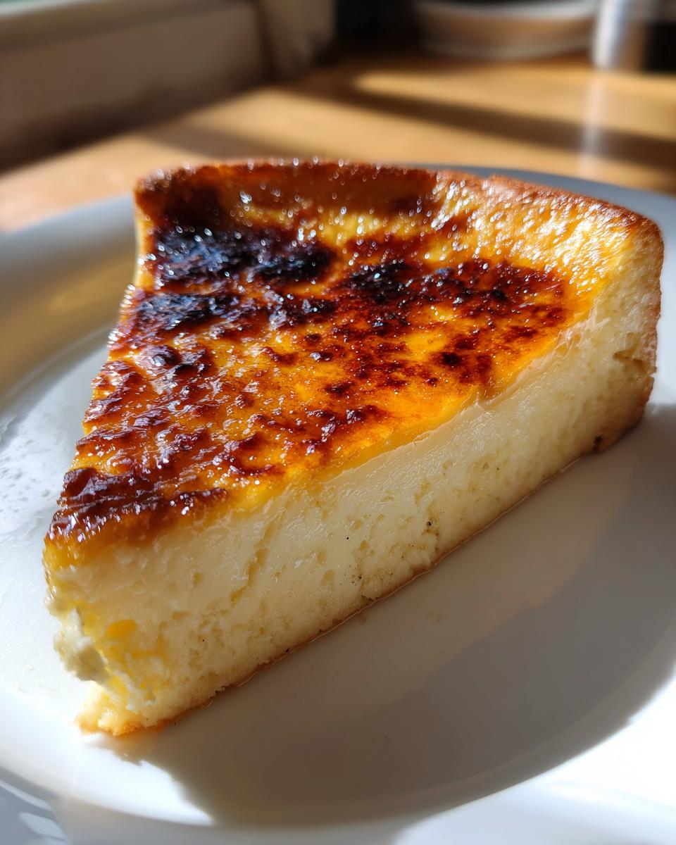 A thick slice of Crème brûlée French toast featuring a creamy custard center and a perfectly caramelized, torched sugar crust.